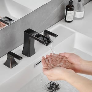 Modern 8 in. Widespread Double Handle Brass Bathroom Faucet with Pop Up Drain, Water Supply Hoses in Oil Rubbed Bronze