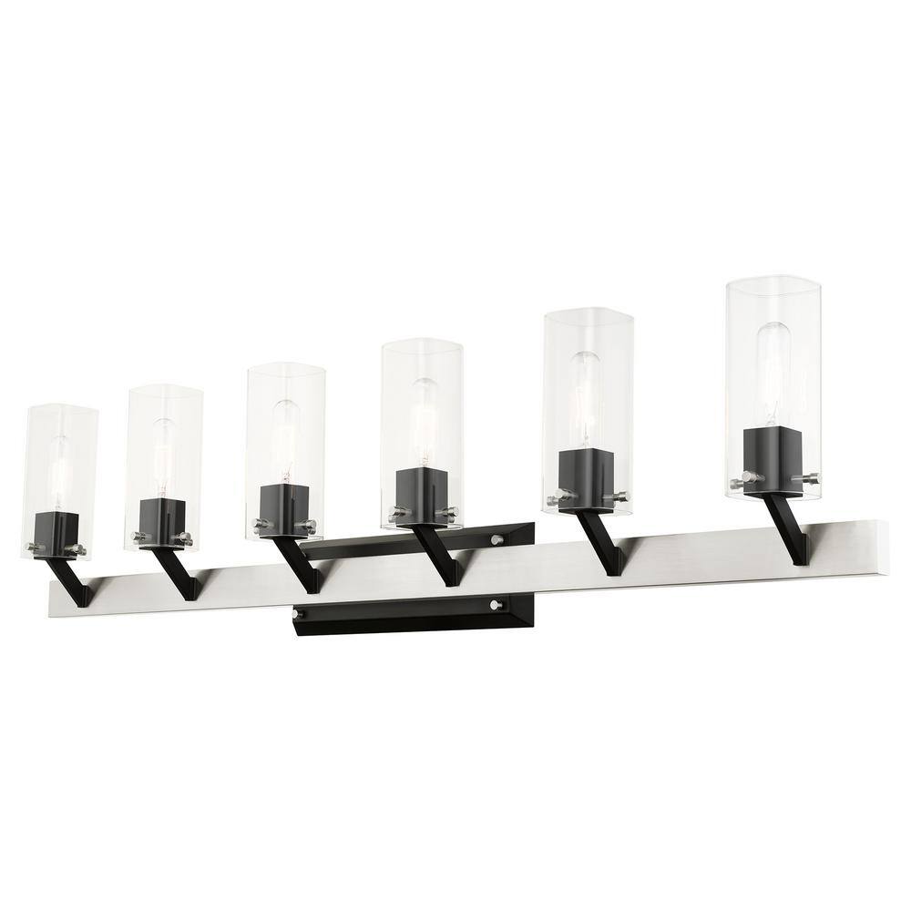 Beckett Brushed Nickel 6-Light Vanity with Clear Square Glass