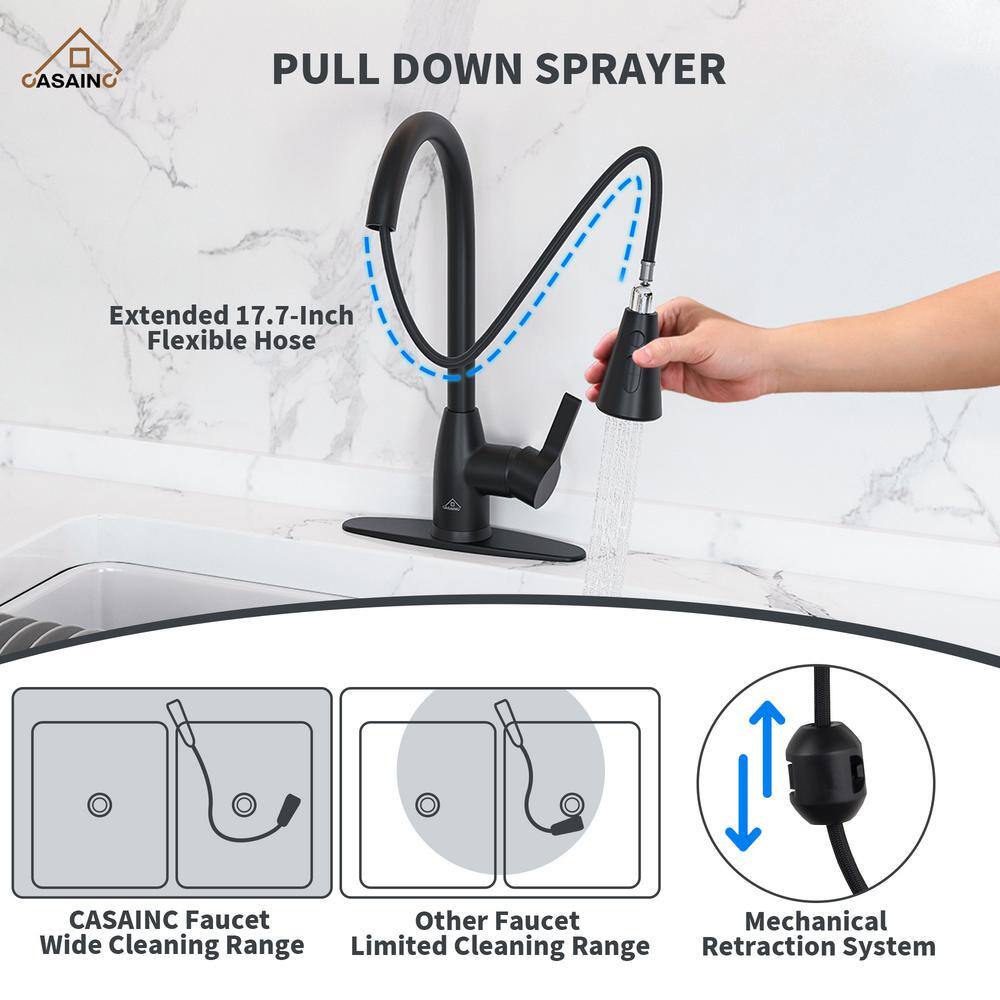 Matte Black Metal Kitchen Faucet with Pull-Out Spray