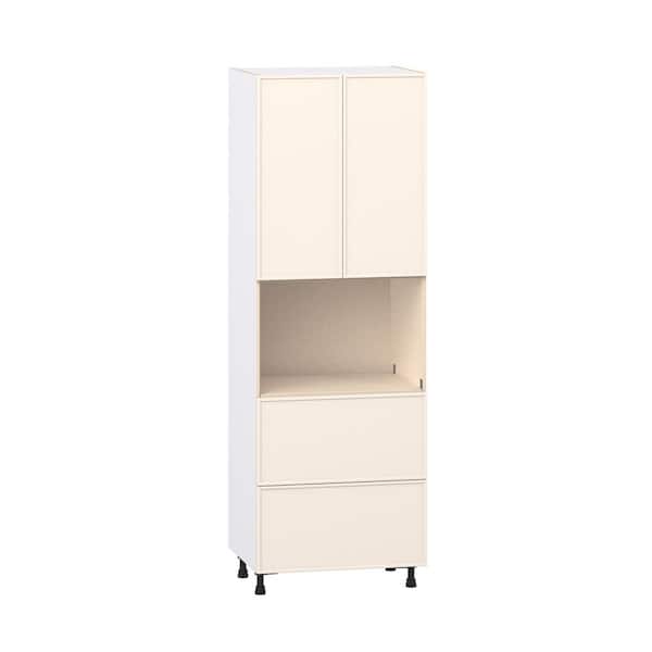 J COLLECTION Fairview 30in.Wx24in.D x 89.5in. H Assembled Slim Shaker Microwave Pantry Kitchen Cabinet in Washed Linen with 2-Drawers