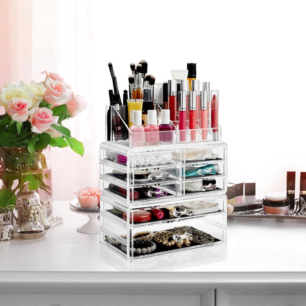 Clear Acrylic 16 Compartment Makeup and Jewelry Organizer