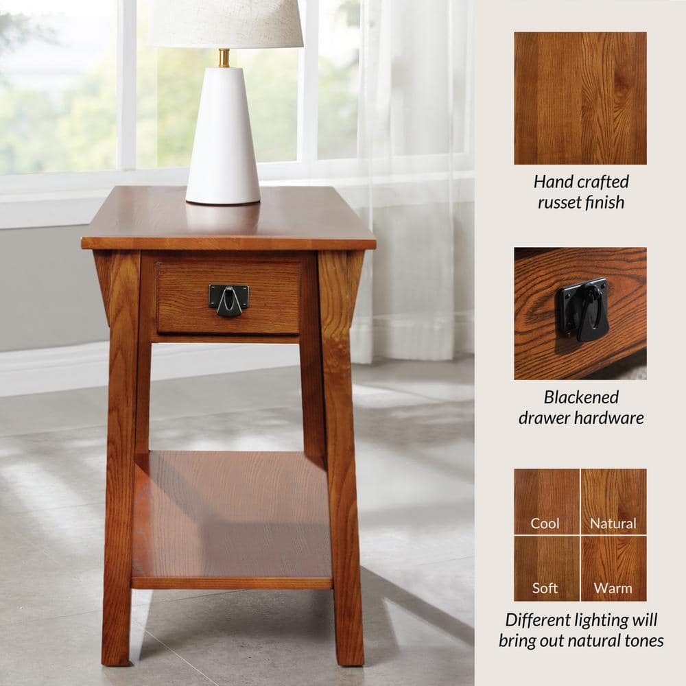 Russet Solid Wood Mission End Table with Drawer and Shelf