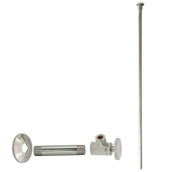 Westbrass 1/2 in. IPS x 3/8 in. OD x 20 in. Flat Head Supply Line Kit with Round Handle Angle Shut Off Valve, Polished Nickel