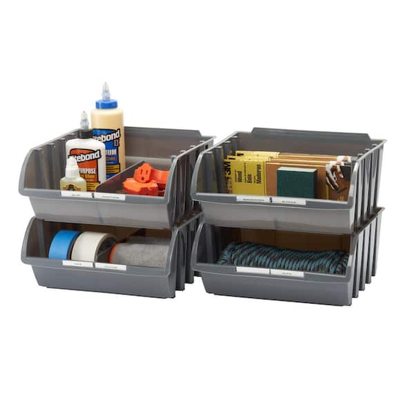 19 Qt. Plastic Stackable Storage Bins for Pantry in Gray (4-Pack)