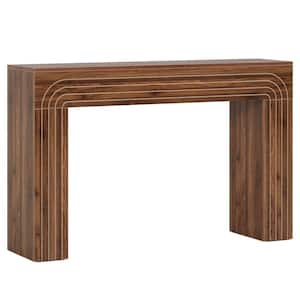 Benjamin 55 in . Brown Rectangle Wood Console Table Behind Sofa Entryway Couch Accent Pattern Wall Table Home Office