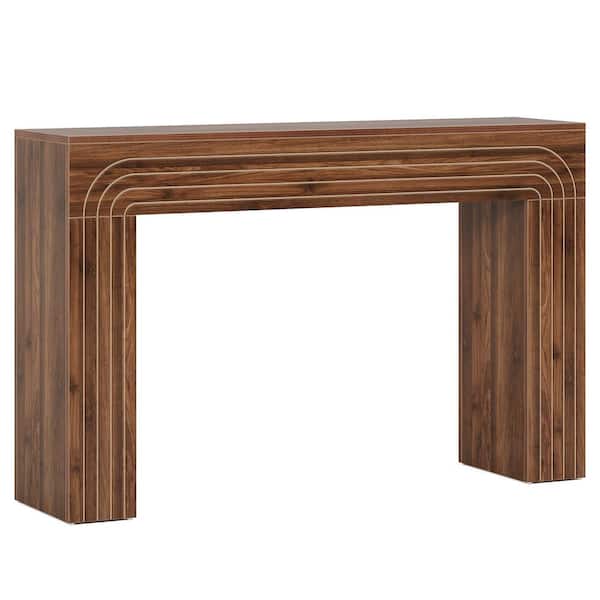 TRIBESIGNS WAY TO ORIGIN Benjamin 55 in . Brown Rectangle Wood Console Table Behind Sofa Entryway Couch Accent Pattern Wall Table Home Office