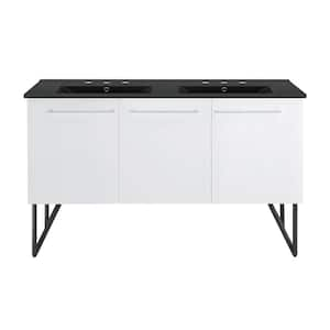 Annecy 60 in. W White, Double Basin Bathroom Vanity with Black, 3-Hole Artificial Stone Sink Top