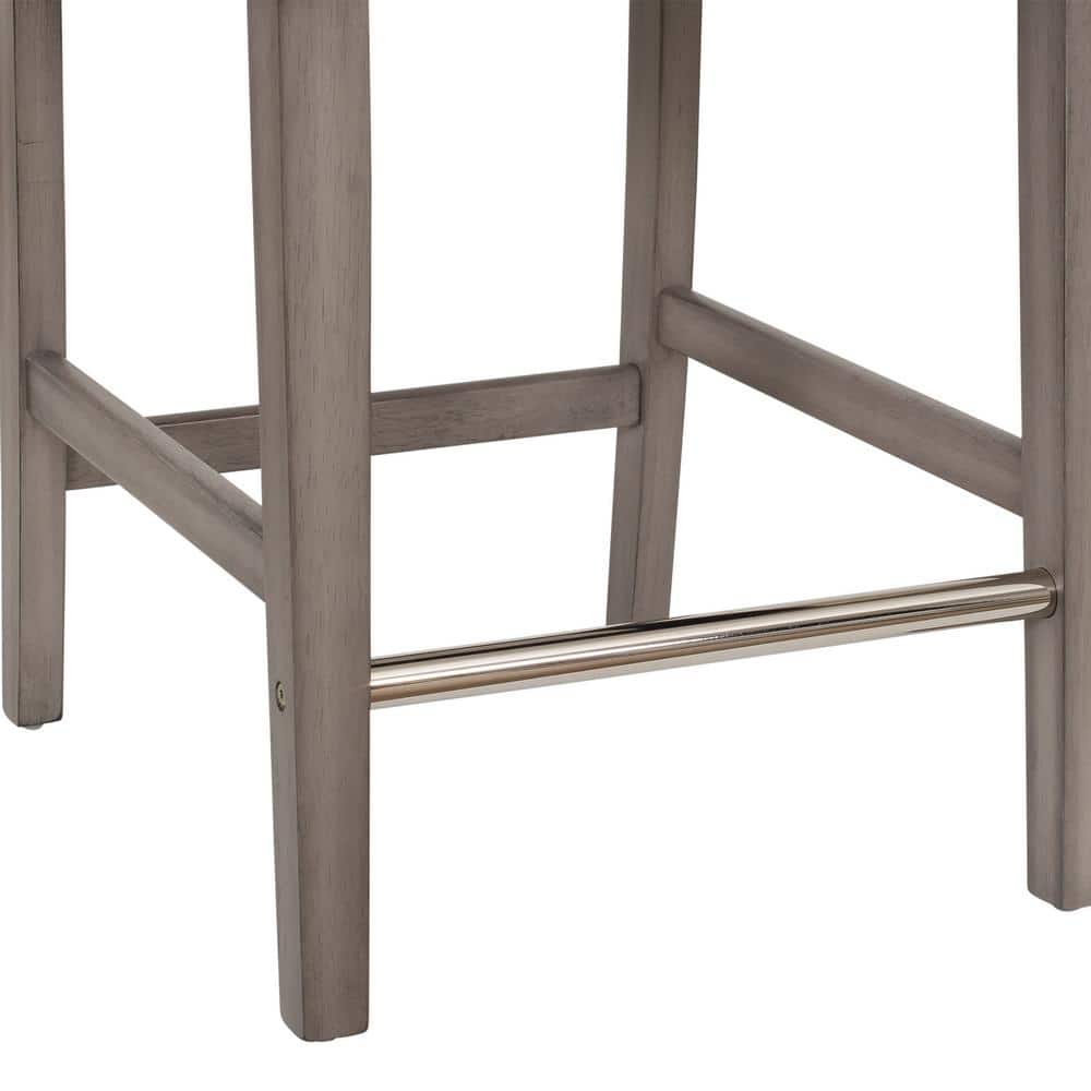Beige Upholstered Counter Height Bar Stool with Metal Footrest