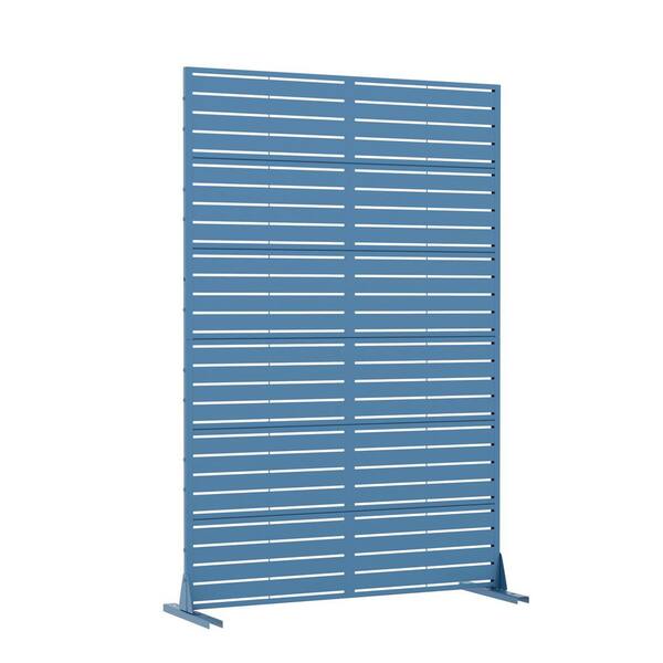 72 in. x 47 in. Outdoor Blue Metal Privacy Screen Garden Fence in Louver Pattern