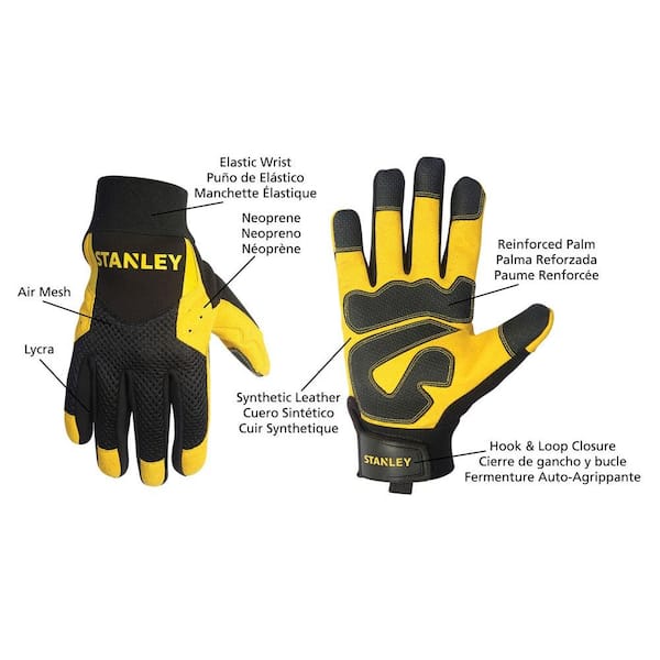 Stanley Men's Large Yellow Synthetic Leather Palm Gloves