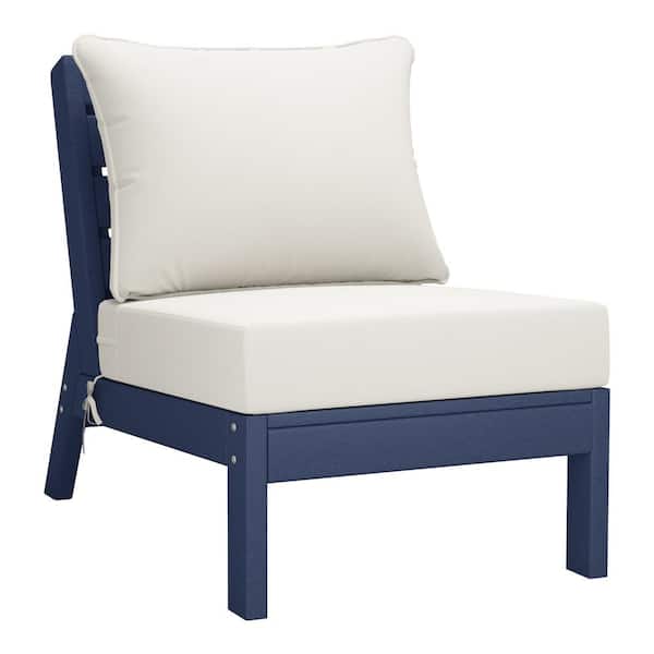 Westin Outdoor Birchwood Outdoor Patio Deep Seating HDPE Armless Lounge Chair in Navy Blue with White Cushions