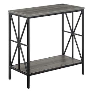 Tucson Starburst 12 in. Weathered Gray/Black Standard Rectangle Particle Top End Table Charging Station and Shelf