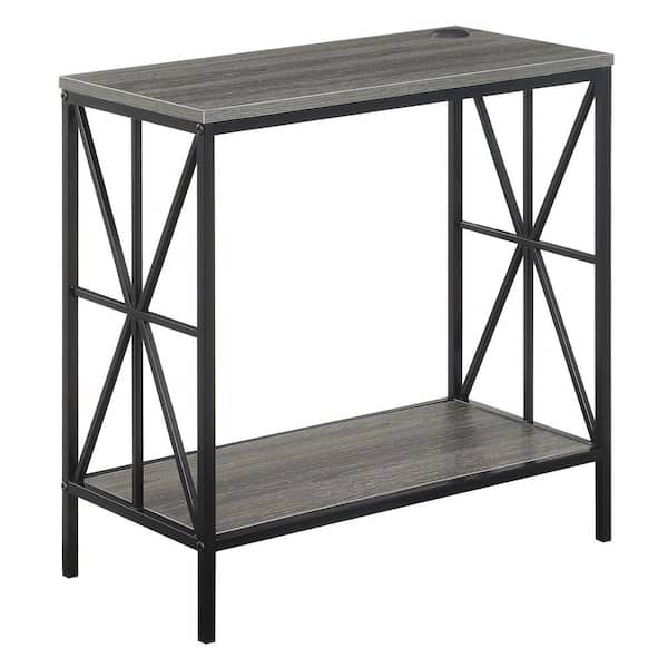 Convenience Concepts Tucson Starburst 12 in. Weathered Gray/Black Standard Rectangle Particle Top End Table Charging Station and Shelf