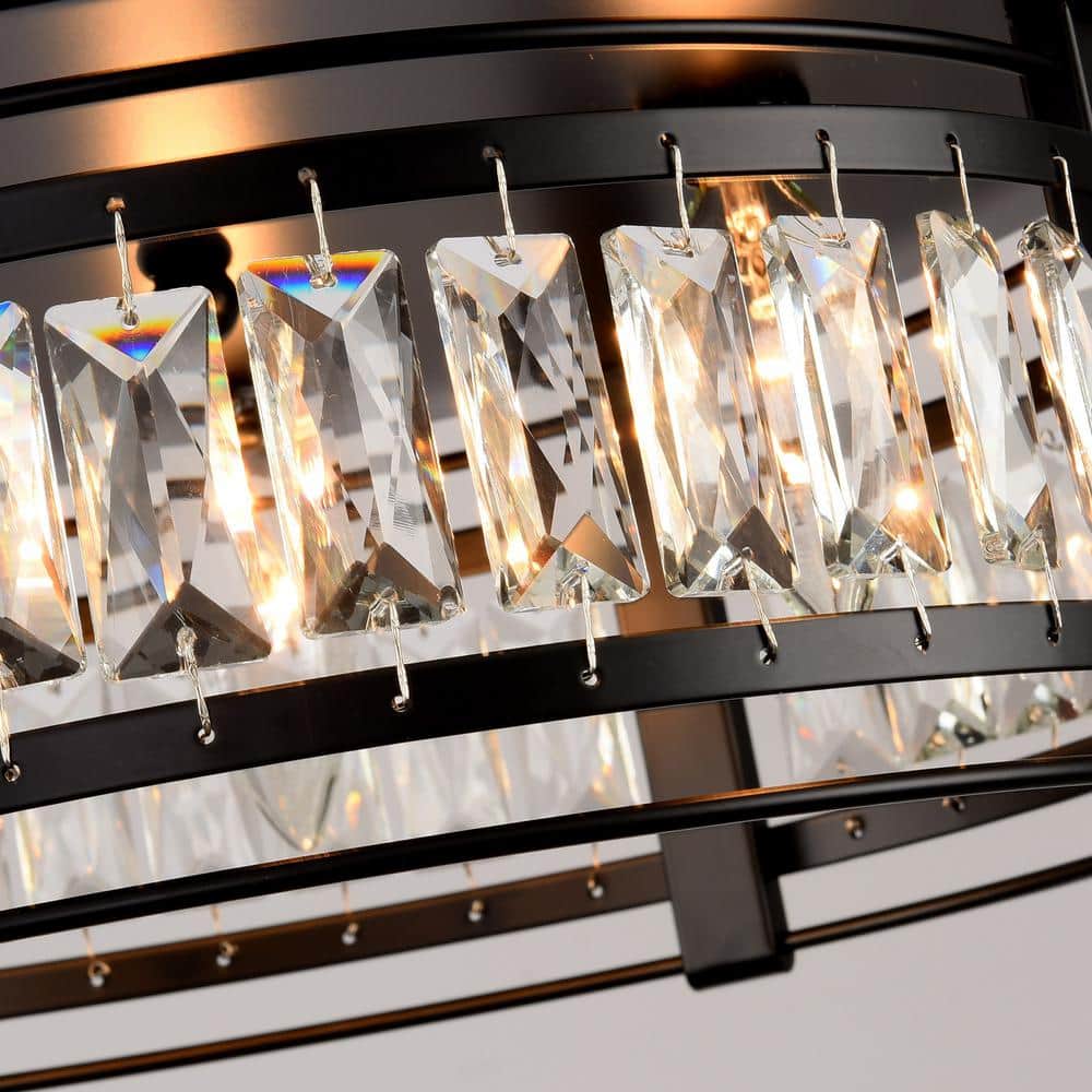Matte Black Crystal Drum Flush Mount Ceiling Light