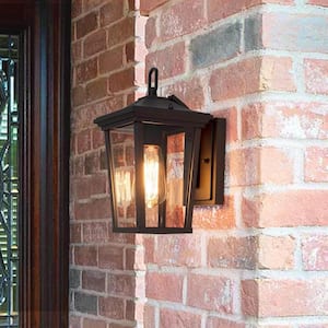 Modern Textured Black Outdoor Wall Lantern Sconce 1-Light Exterior Wall Light with Clear Glass Shade for Garden Gazebo
