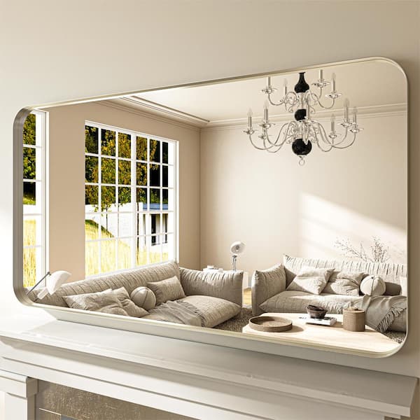 ORGANNICE 55 in. W x 30 in. H Modern Silver Aluminum Framed Rounded Wall Mount Mirror