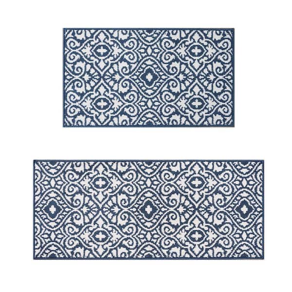 Feya Two-Tone Dusty Navy/Ivory 2 ft. x 5 ft Persian Polypropylene 2-Piece Rug Set