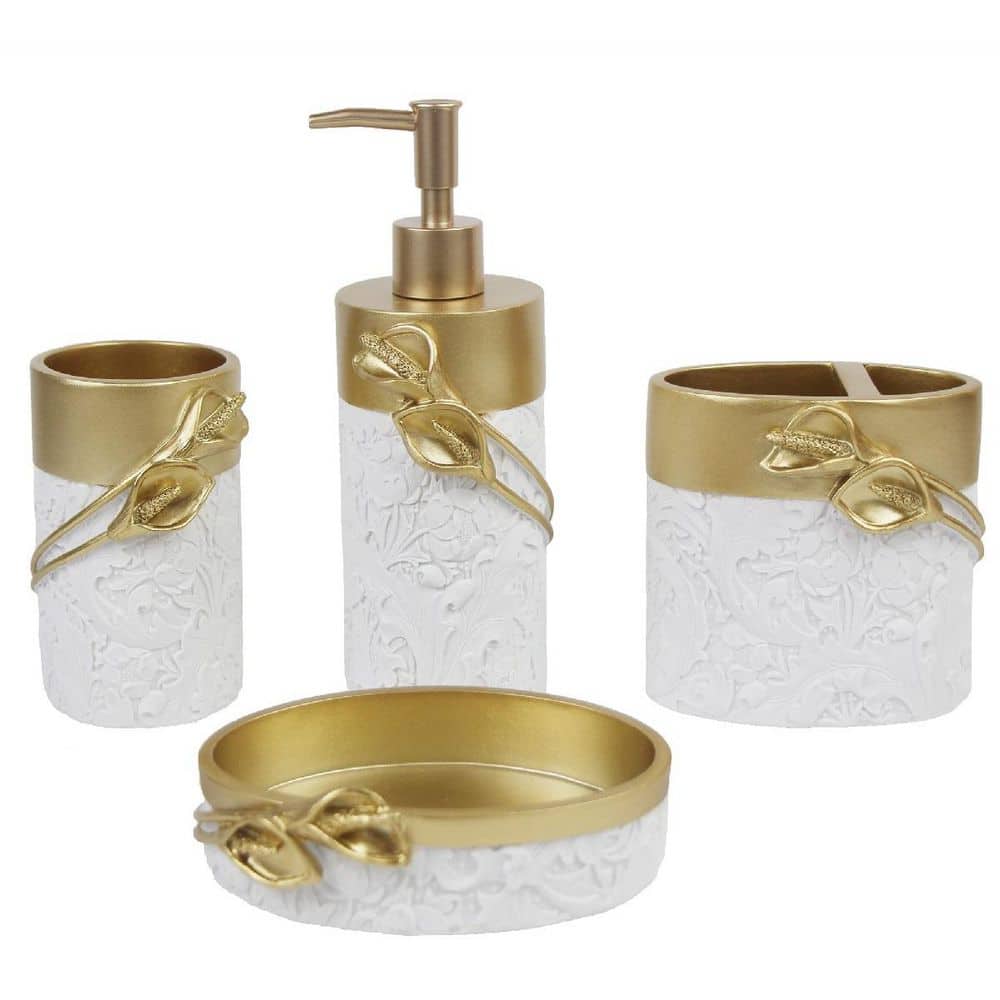 4-Piece Bath Accessory Set with Toothbrush Cup, Soap Dispenser, Soap Dish, Tumbler in Gold price history on PriceWatchPro