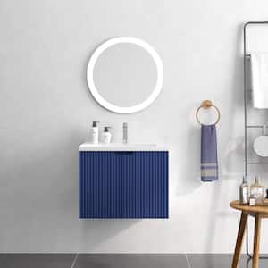 Modern 24 in. W x 17.72 in. D x 18.70 in. H Single Sink Floating Bath Vanity in Blue with White Porcelain Top