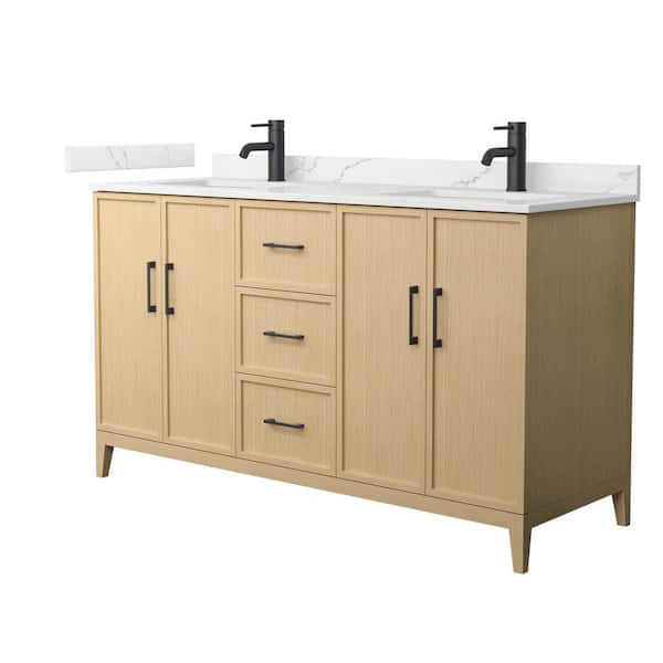 Wyndham Collection Elan 60 in. W x 22 in. D x 35 in. H Double Bath Vanity in White Oak with Giotto Quartz Top