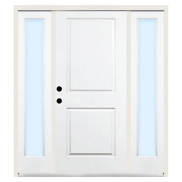 Steves & Sons Premium 2-Panel Square Primed White Steel Prehung Front Door with 12 in. Clear Sidelites-DISCONTINUED