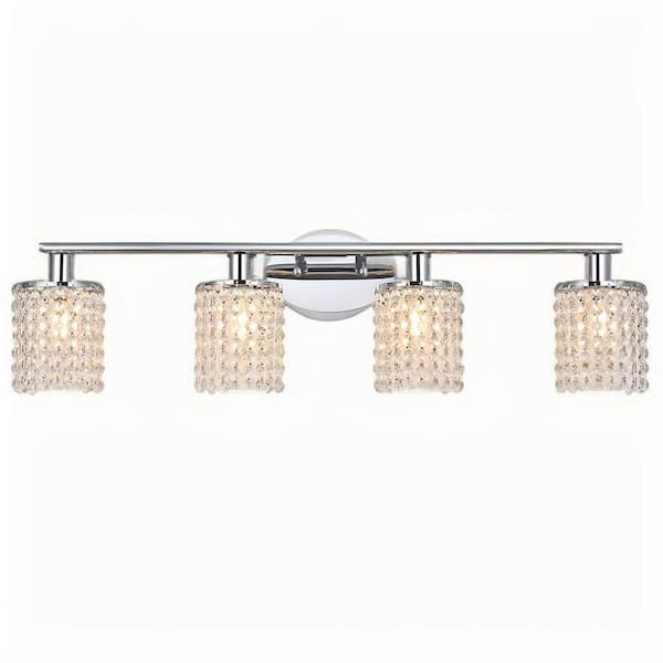 YANSUN 32 in. 4-Lights Chrome Crystal Bathroom Vanity Light, Bahtroom Lights Over Mirror, Wall Sconce for Bathroom Kitchen
