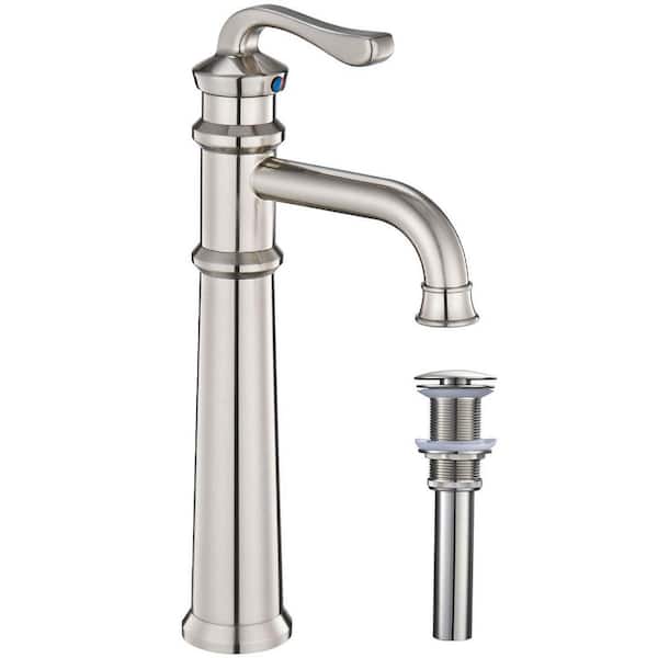 Unbranded Single Hole Single-Handle Vessel Bathroom Faucet with Pop-up Drain Assembly in Brushed Nickel