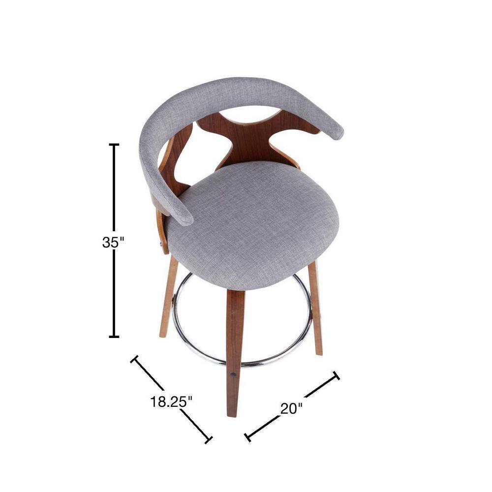 Gardenia Mid-Century Gray Swivel Counter Stool with Wood Base