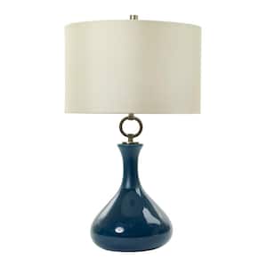 27 in. Ceramic Table Lamp with Matte and Gloss Teal Blue