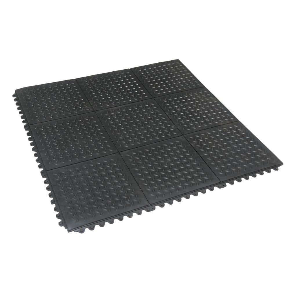 Black Diamond Plate Interlocking Rubber Floor Tiles 36x36 - 8 Pack