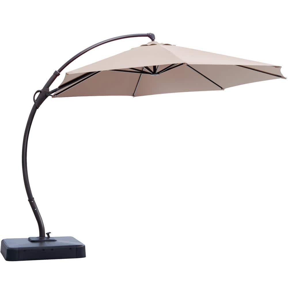 11 ft. Outdoor Offset Cantilever Patio Umbrella in Khaki with Base