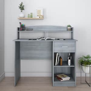 41 in. Rectangular Gray Wood 1-Drawer Computer Desk with Shelf
