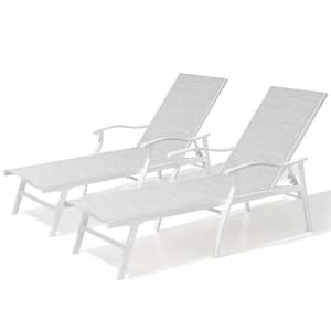White 2-Piece Aluminum Outdoor Chaise Lounge in White Gray