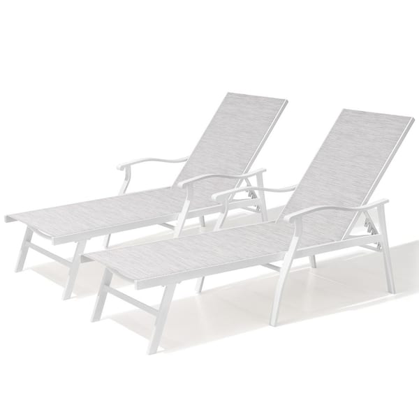 Pellebant White 2-Piece Aluminum Outdoor Chaise Lounge in White Gray