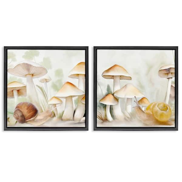 Stupell Industries Snail Crawl by Mushrooms by Kim Allen 2-Pieces Black Floater Frame Nature Graphic Art Print 18 in. x 18 in.