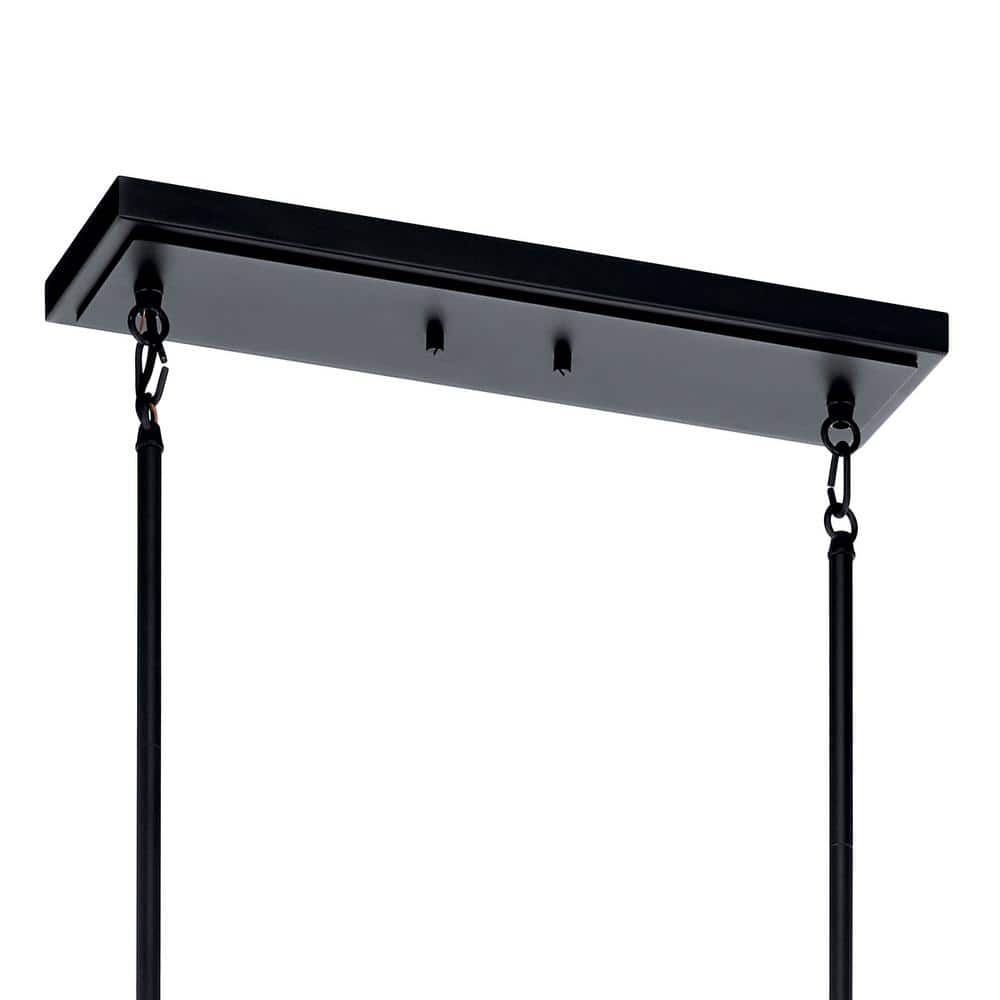 Natural Brass and Black 3-Light Linear Chandelier with Clear Seeded Glass