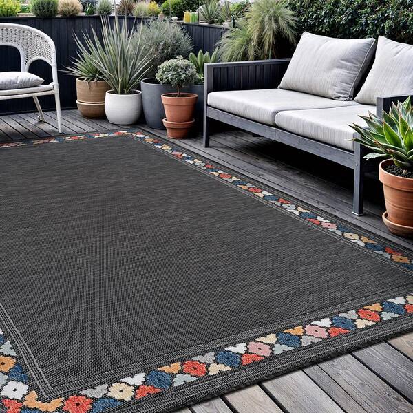 CAMILSON Lara Dark Grey 8 ft. x 10 ft. Bordered Stylish Indoor