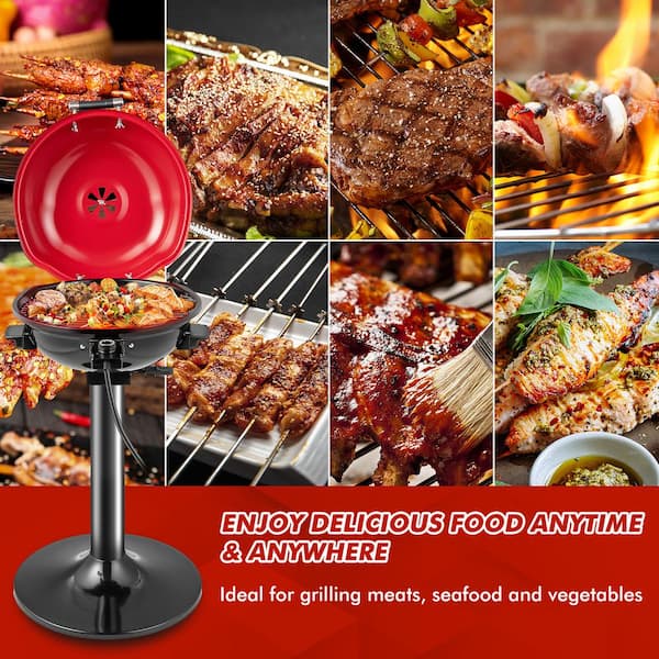 Costway 1600W Electric BBQ Grill with Warming Rack, Temperature Control &  Grease Collector Red 