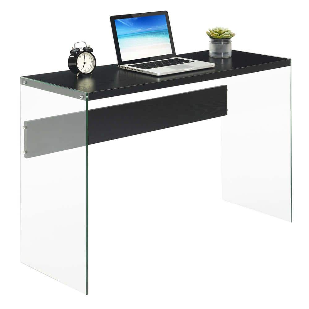 SoHo Modern Black Wood Console Desk with Tempered Glass Sides