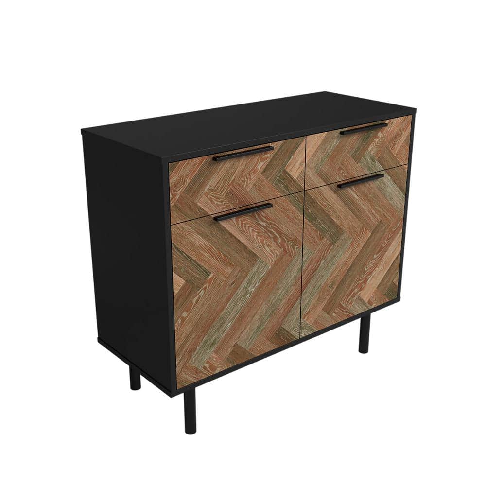 Mid-Century Modern Black and Brown Wood Buffet Sideboard
