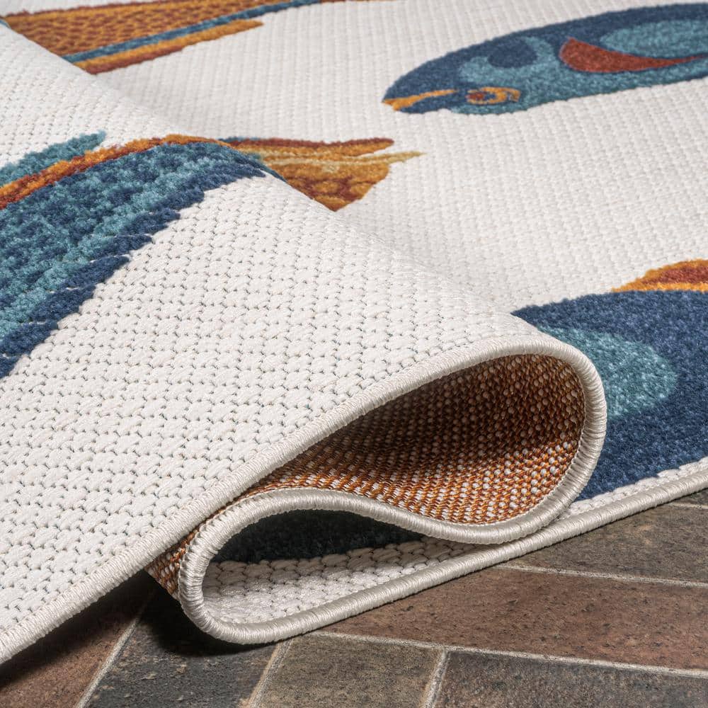 Navy and Orange Coastal Fish Pattern Synthetic 8' x 10' Area Rug