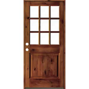 36 in. x 80 in. Rustic Knotty Alder Clear Low-E Glass 9-Lite Red Chestnut Stain Right Hand Single Prehung Front Door