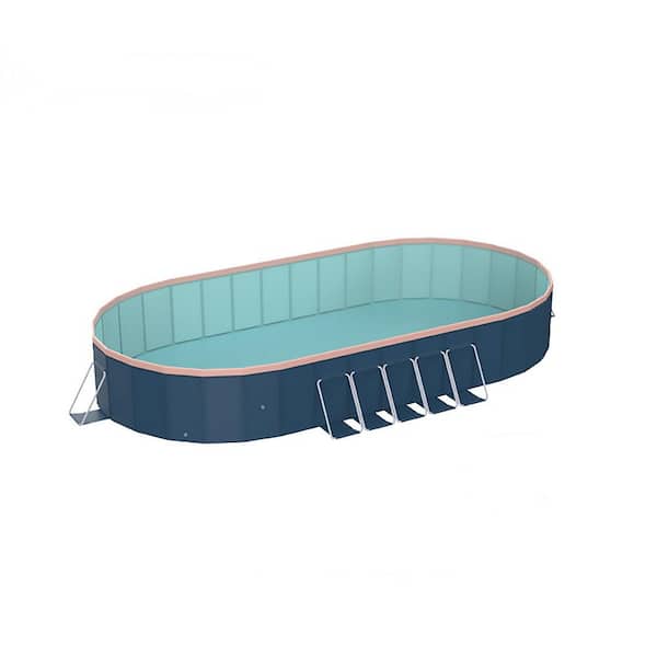 Butterfly Outdoor Patio Blue Gray 6.73 ft. x 5.15 ft. Oval 1.64 in. Deep Hard Side Pool