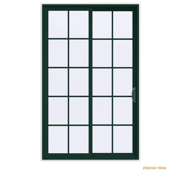 JELD-WEN 60 in. x 96 in. V-4500 Contemporary Green Painted Vinyl Right-Hand 10 Lite Sliding Patio Door w/White Interior