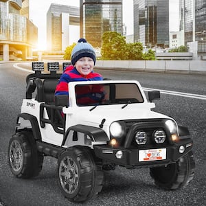 12.6 in. 12-Volt Kids Ride On Car 2 Seater Truck RC Electric Vehicles with Storage Room White