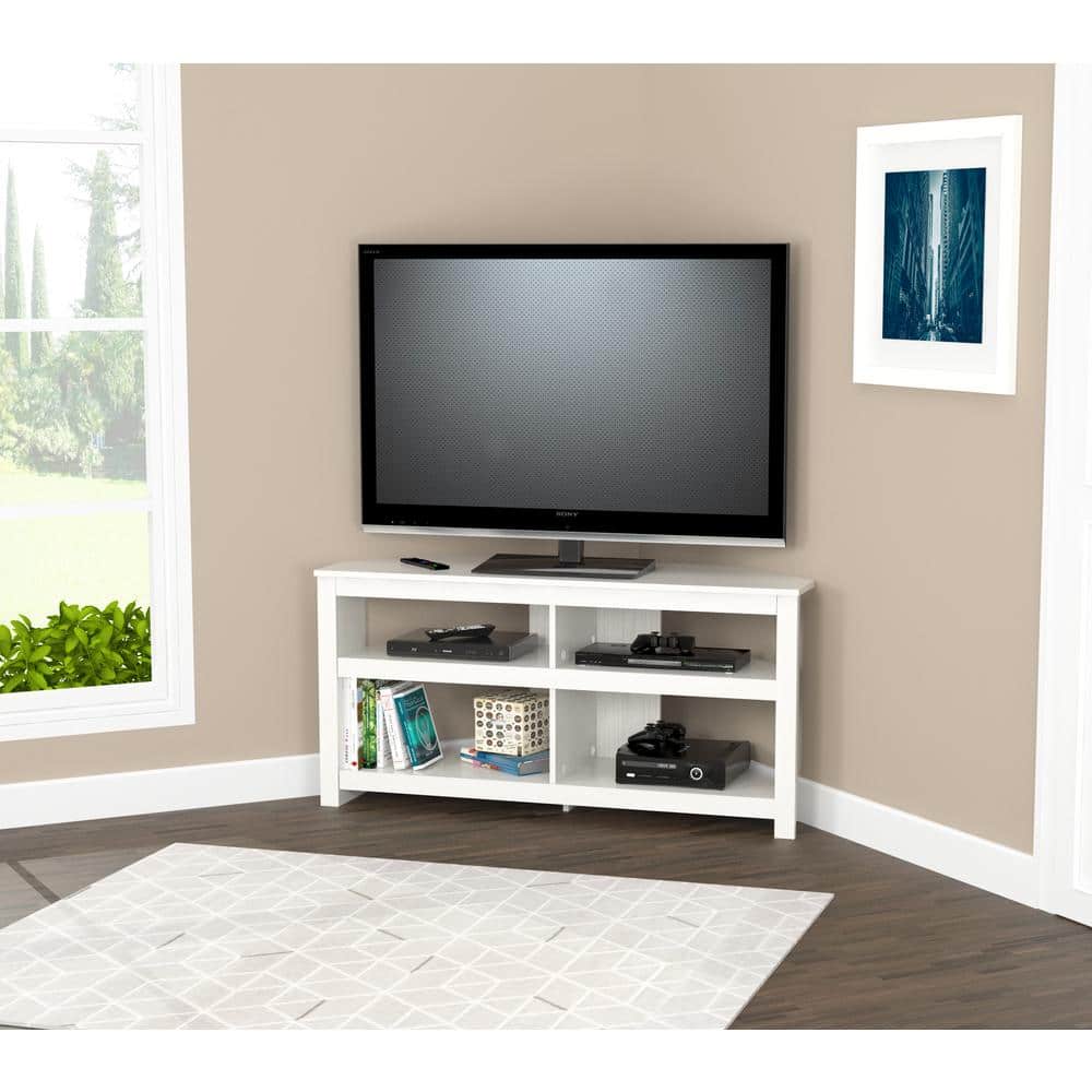 Modern Washed Oak Corner TV Stand with Open Shelves