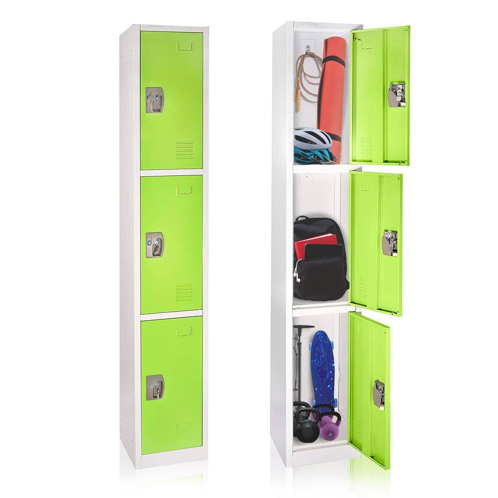 Green 72'' 3-Tier Steel Storage Locker with Key Lock