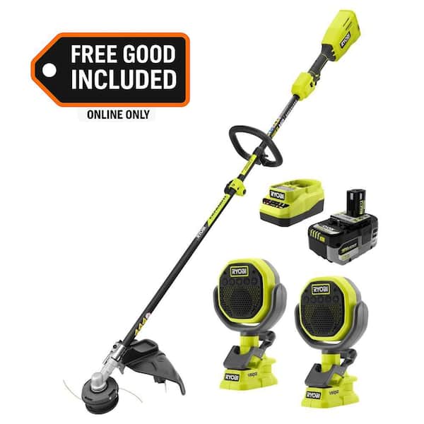 ONE+ HP 18V Brushless 15" Attachment Capable String Trimmer w/ 6.0 Ah Battery, Charger, & (2) FREE ONE+ Clamp Speakers