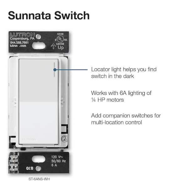 Lutron Sunnata Switch, for 6A Lighting or 3A 1/10 HP Motor, Single Pole/Multi  Location, Deep Sea (ST-6ANS-DE) ST-6ANS-DE The Home Depot