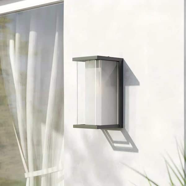 Montpelier 12.8 in. H 1-Light Black Hardwired Dusk to Dawn Outdoor Sconce Wall Lantern Sconce